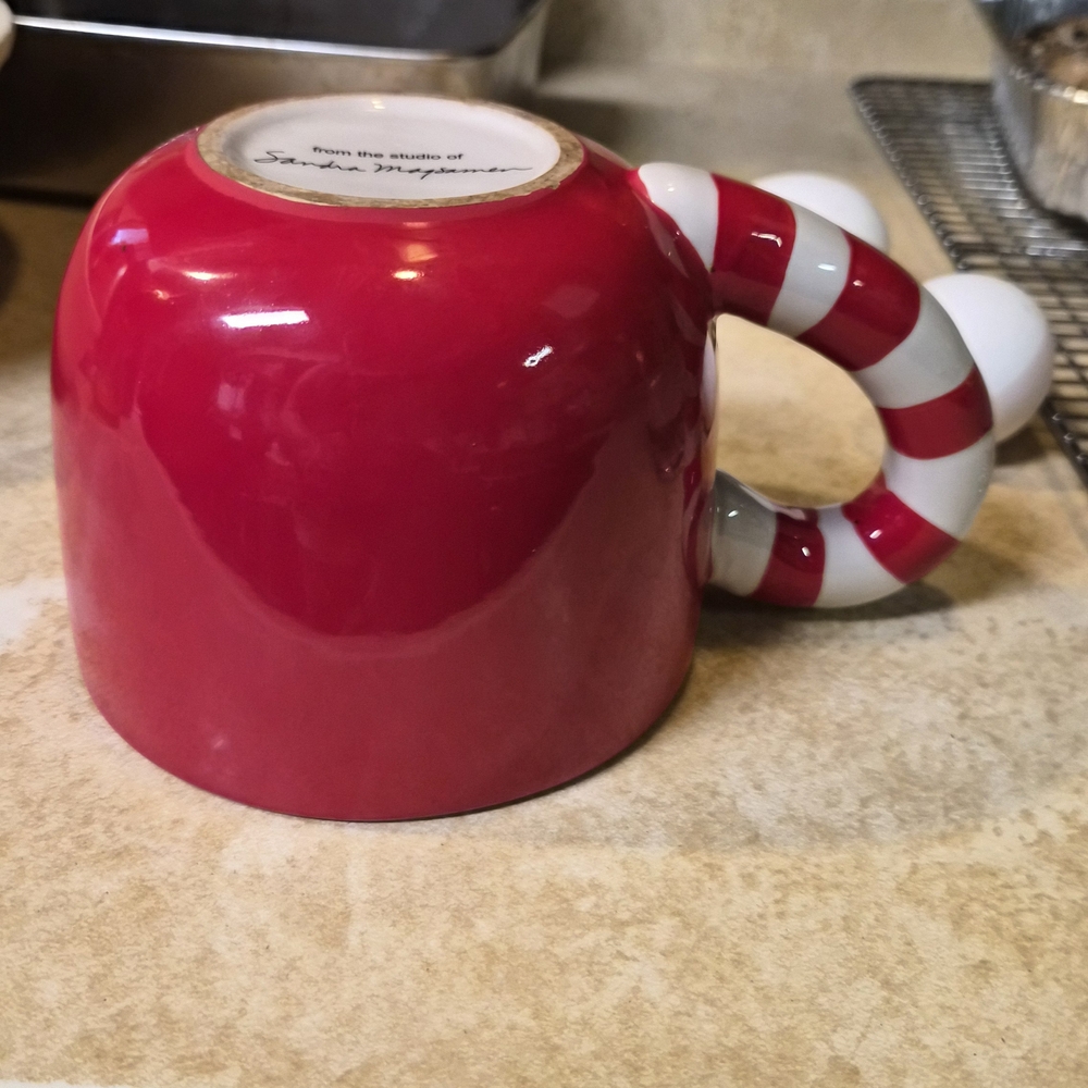 EUC Sandra Magsamen Christmas Mug – Candy Cane Handle – 16oz - Picture 4 of 4